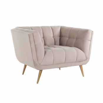 Fotoliu din Catifea si Metal Bej/Auriu H75xL110xA91cm Huxley