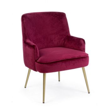 Fotoliu fix tapitat cu stofa si picioare metalice, Clelia Velvet Burgundy / Auriu, l60xA66xH82 cm