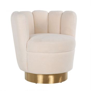 Fotoliu rotativ tapitat cu Boucle Alb si baza din Otel inoxidabil Auriu H74xL745xA68cm Mayfair Richmond Interiors