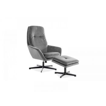 Fotoliu rotativ tapitat cu Catifea Gri si baza din Metal Negru H108xL75xA82cm Ford Fotoliu rotativ tapitat cu Catifea Gri si baza din Metal Negru H108xL75xA82cm Ford