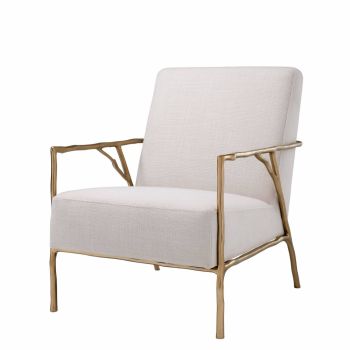 Fotoliu tapitat cu Material textil Crem si baza din Otel inoxidabil Auriu H82xL63xA81cm Antico