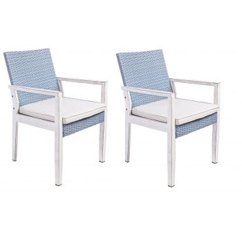 Set 2 scaune de gradina / terasa din poliratan si metal Floyd Bleu / Alb Antichizat, l57xA65xH85 cm