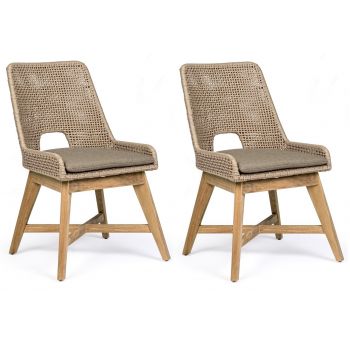 Set 2 scaune de terasa din metal si lemn de tec, Hesperia Grej / Natural, l50xA68xH86 cm