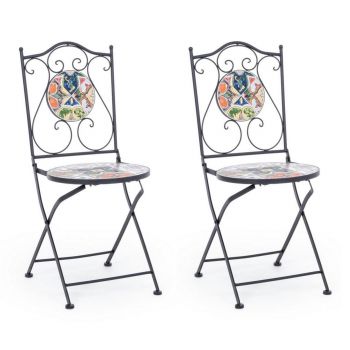 Set 2 scaune pliabile de gradina / terasa din ceramica si metal Paloma Multicolor / Negru, l39xA47xH92 cm