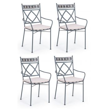 Set 4 scaune de gradina / terasa din metal cu perne detasabile, Berkley Gri, l54xA53xH94 cm