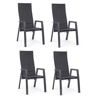 Set 4 scaune de gradina / terasa din metal, cu spatar reglabil, Steven Antracit, l59,5xA72xH112 cm
