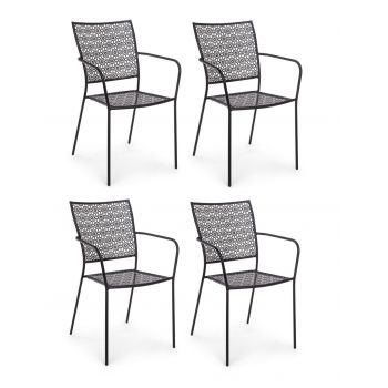Set 4 scaune de gradina / terasa din metal Jodie Antracit, l57xA55xH89 cm
