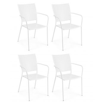 Set 4 scaune de gradina / terasa din metal Wendy Alb, l55xA55xH88 cm