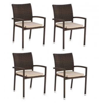 Set 4 scaune de gradina / terasa din poliratan si metal Quiki Maro, l58xA62xH88 cm