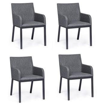 Set 4 scaune de terasa din metal, tapitate cu stofa, Owen Gri / Negru, l55xA62xH82 cm