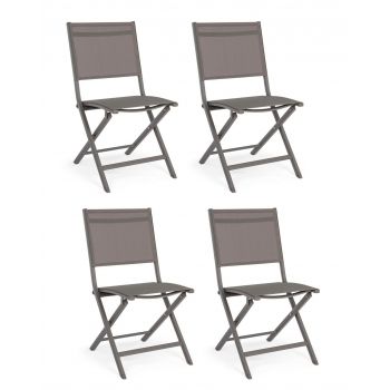 Set 4 scaune pliabile de gradina / terasa din metal si material textil Elin Grej, l47xA57xH88 cm