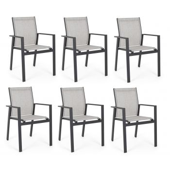 Set 6 scaune de gradina / terasa din metal si material textil Crozet Gri / Antracit, l56,5xA62xH88 cm