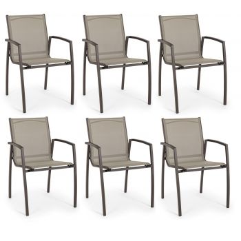 Set 6 scaune de gradina / terasa din metal si material textil Hilla Grej, l56,5xA61xH87 cm