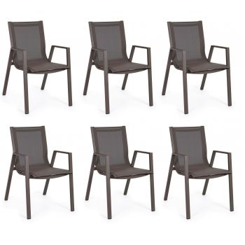 Set 6 scaune de gradina / terasa din metal si material textil Pelagius Grej, l55xA65,5xH88 cm
