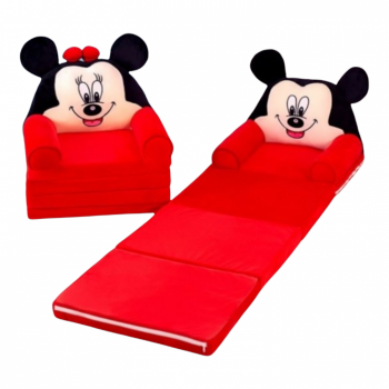 Fotoliu Minnie Mouse Rosu Negru, cu 4 placi, Extensibil la 150 cm