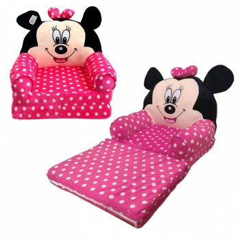 Fotoliu Minnie Mouse roz cu buline, cu 2 placi, Extensibil la 80 cm