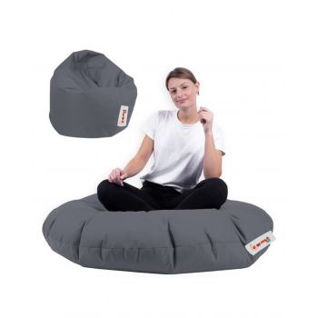 Fotoliu puf, Bean Bag, Ferndale, 100 cm, poliester impermeabil, gri fumuriu