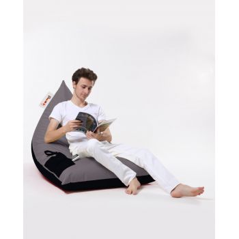 Fotoliu puf, Bean Bag Ferndale, Pyramid Double Color, 145 cm, poliester impermeabil, gri fumuriu/negru