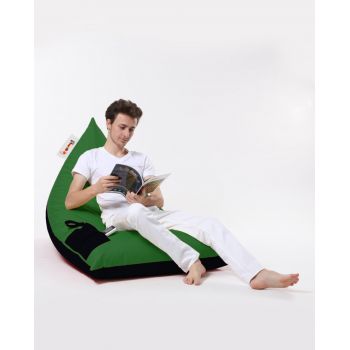 Fotoliu puf, Bean Bag Ferndale, Pyramid Double Color, 145 cm, poliester impermeabil, verde/negru