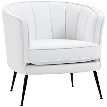HOMCOM Fotoliu modern din piele artificiala cu picioare de otel, scaun decorativ tapitat, pentru sufragerie | AOSOM RO