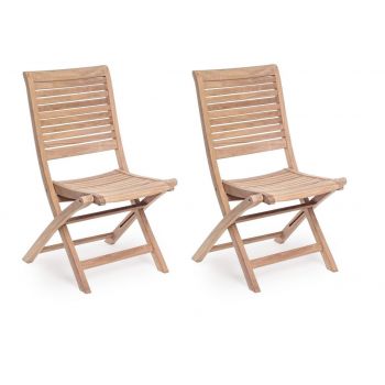 Set 2 scaune pliabile de gradina / terasa din lemn de tec Marylandis Natural, l50xA59xH91 cm