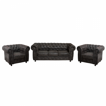 Set CHESTERFIELD 3-1-1, canapea extensibila 3 locuri si 2 fotolii fixe, negru