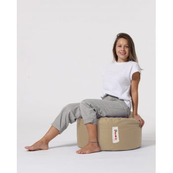 Taburet puf, Round Pouf, Ferndale, 55x30 cm, poliester impermeabil, bej nurca